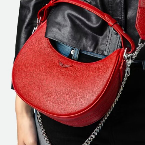 Zadig & Voltaire Half-moon bag Red grained leather w/3 strap options & dustbag - Picture 1 of 9